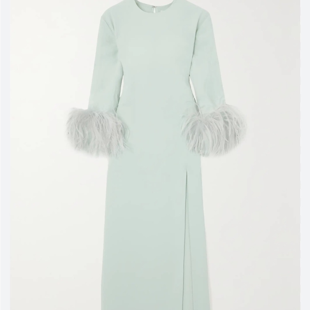 16Arlington Feather-Trimmed Long Sleeve Dress in Mint